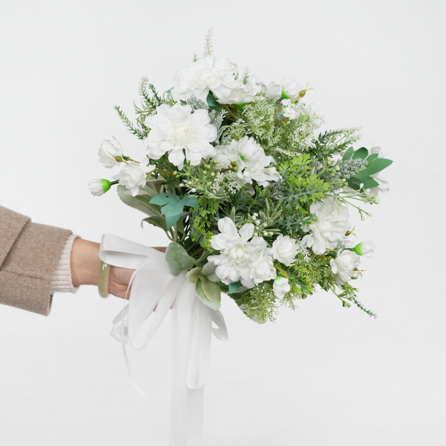 White and Green dried flower bridal bouquet 6 picture